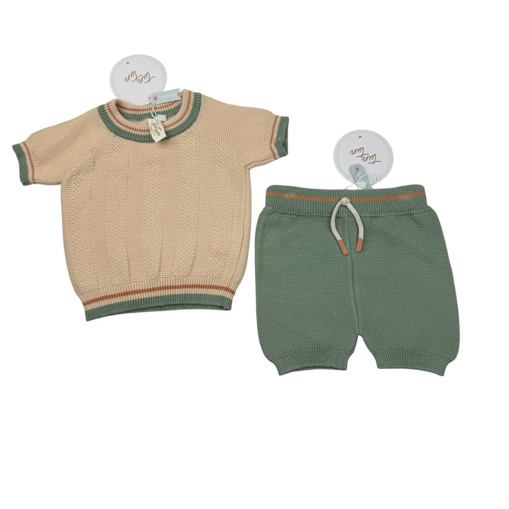 NWT Tun Tun Pima Cotton Country Club Daniel Knit Top & Shorts Set, 3/6m
